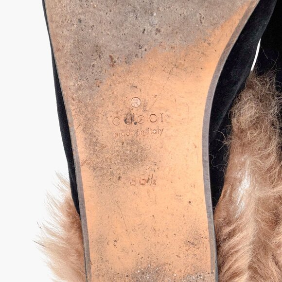 Gucci Princetown Black Velvet Fur Lined Horsebit Mules Size 38.5 US 8.5 Women's - Picture 13 of 15